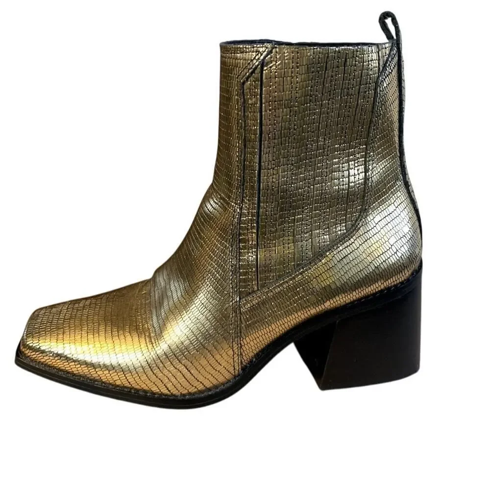 Vince Camuto Sojetta Square Toe Bootie Bronze Metallic Lizard size 9